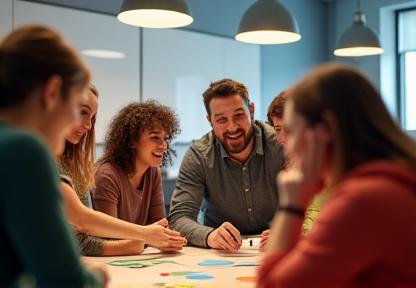 En gruppe mennesker som deltar aktivt i en interaktiv kommunikasjonsworkshop